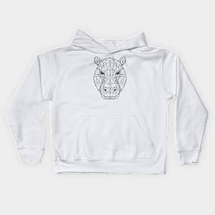 Geometric Hippopotamus: Abstract Line Art Kids Hoodie